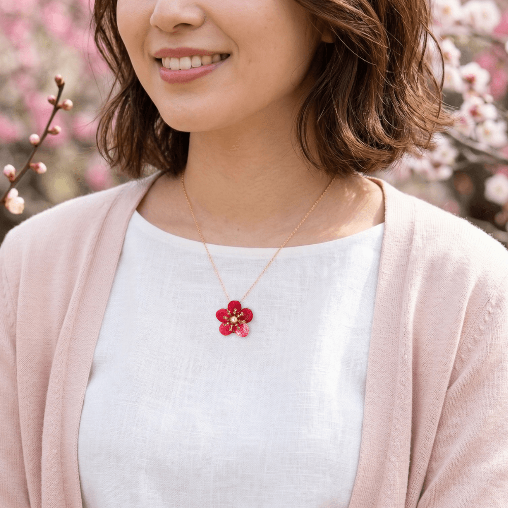 【梅】ネックレス レッド サージカルステンレス 金属アレルギー対応 受注生産 春の新作 | 3枚目